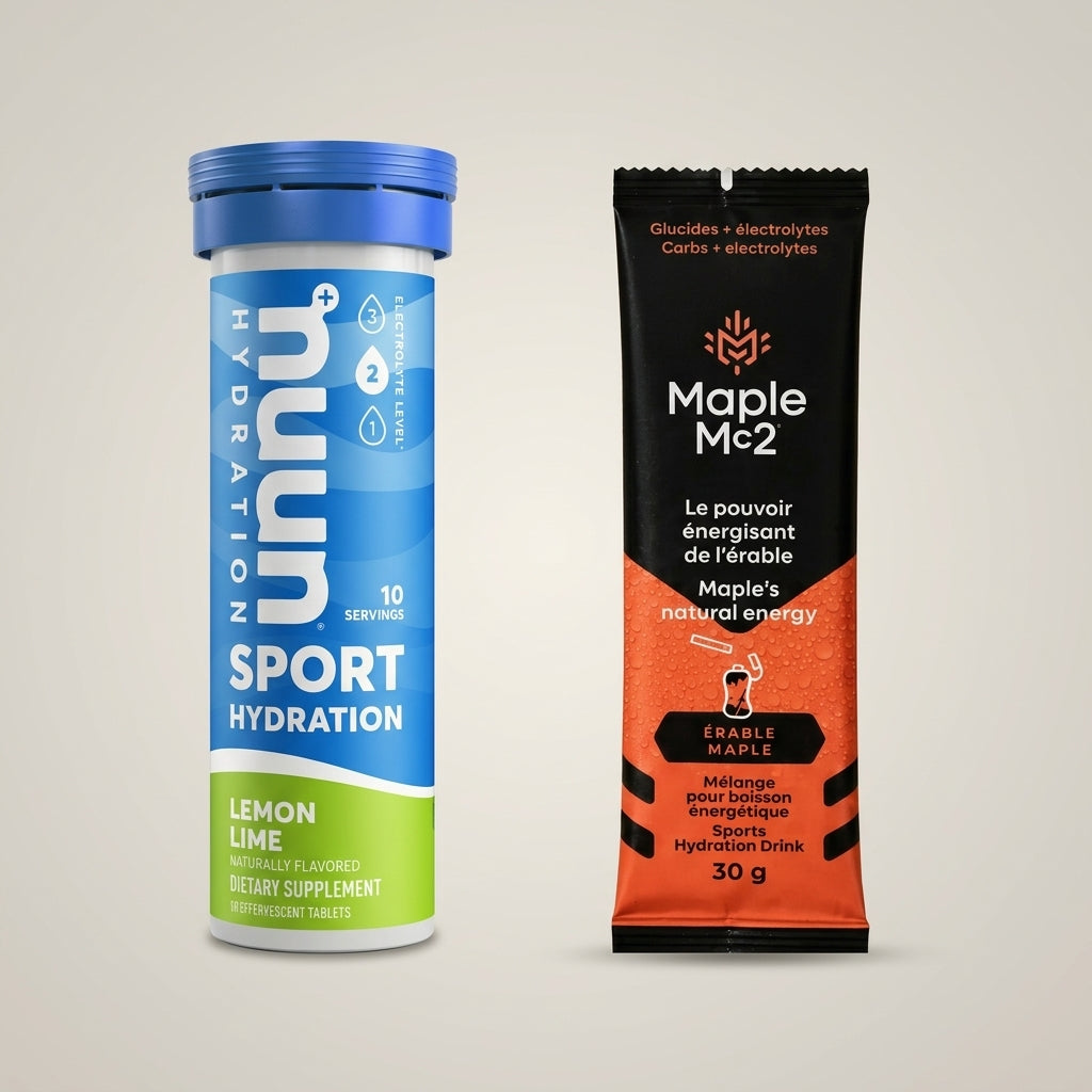 produits Nuun et Maple MC2 disposés côte à côte